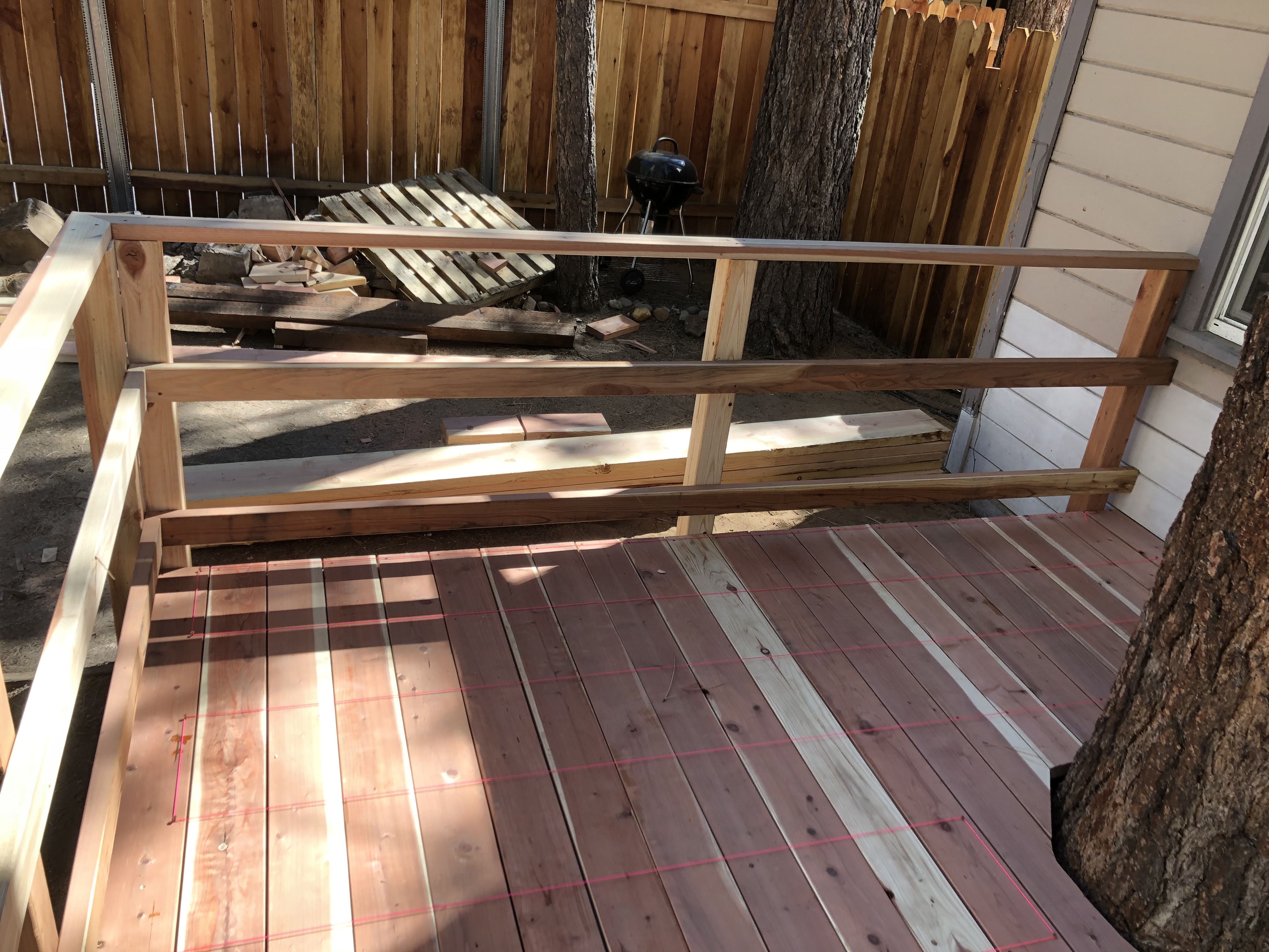 Deck railing frame under construction
