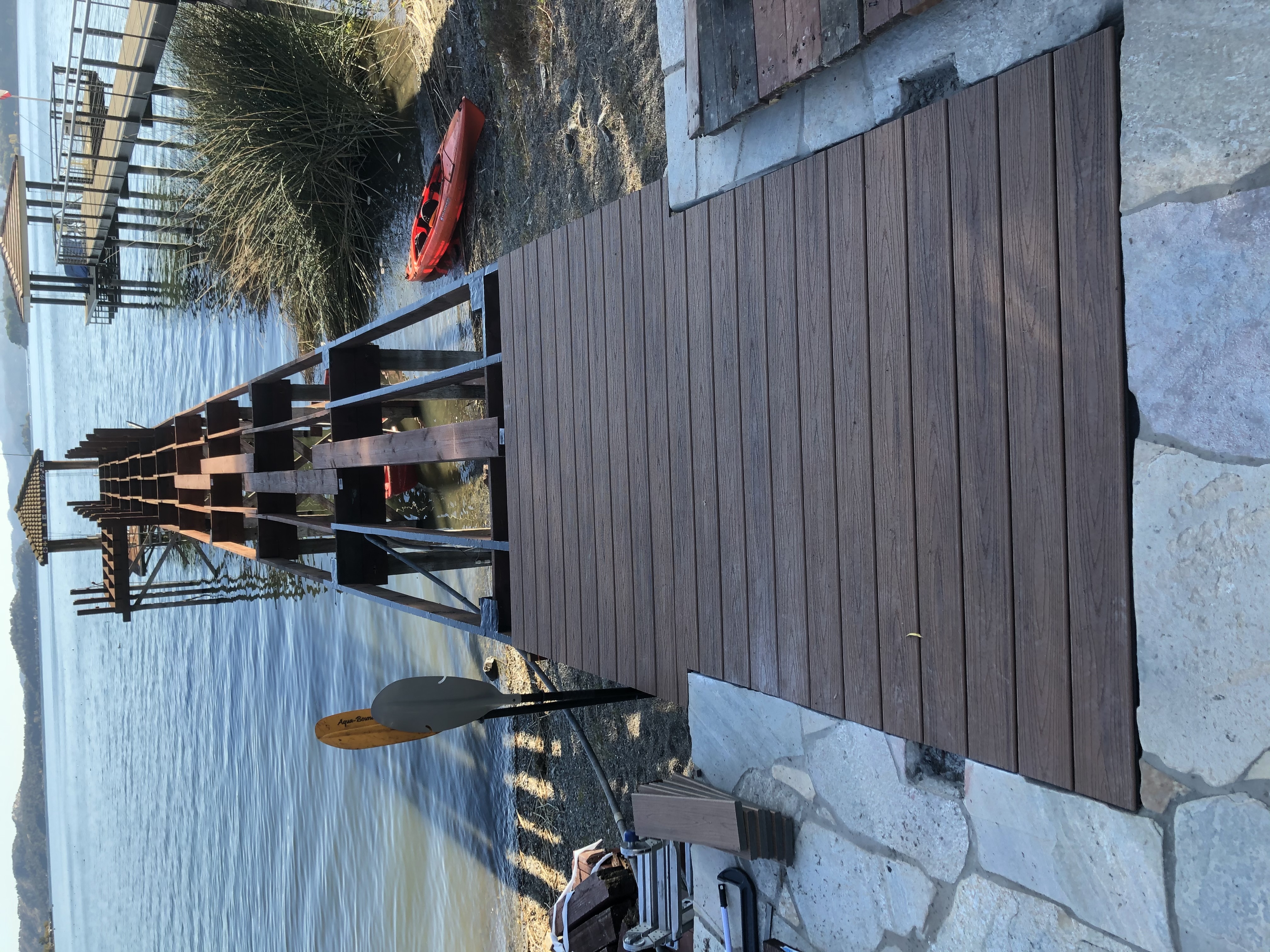 Lakefront dock with stone wall